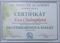certifikát protimigrénová masáž
